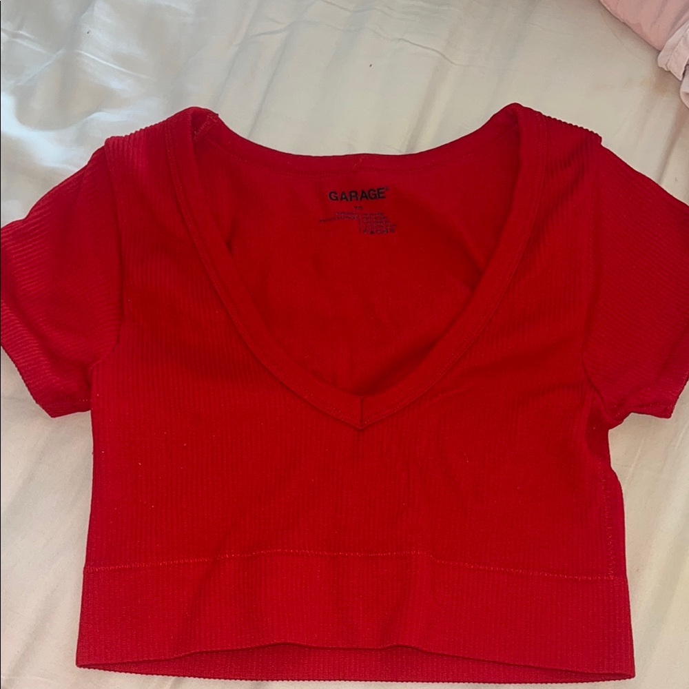 Garage Red Fitted Crop T-Shirt